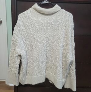 Zara Cream Cable Knit Turtleneck Sweater